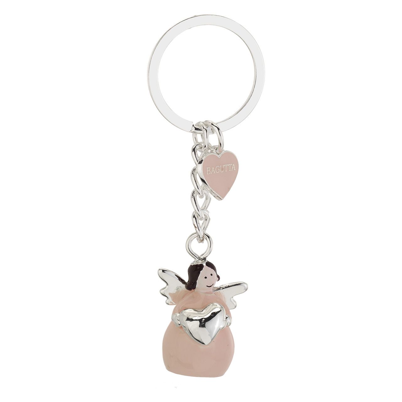 PORTACHIAVI ANGELO METALLO SILVER PLATED ROSA CON CUORE